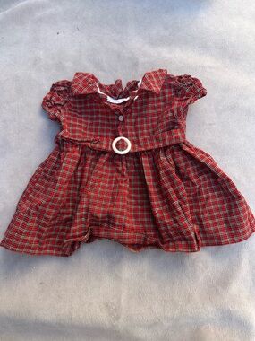 Red Plaid Baby Dress with White Belt Accent
